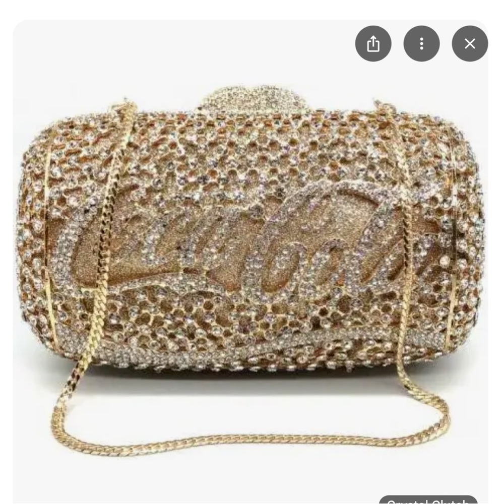 Champagne Glitter Clutch with Metallic Chain Strap